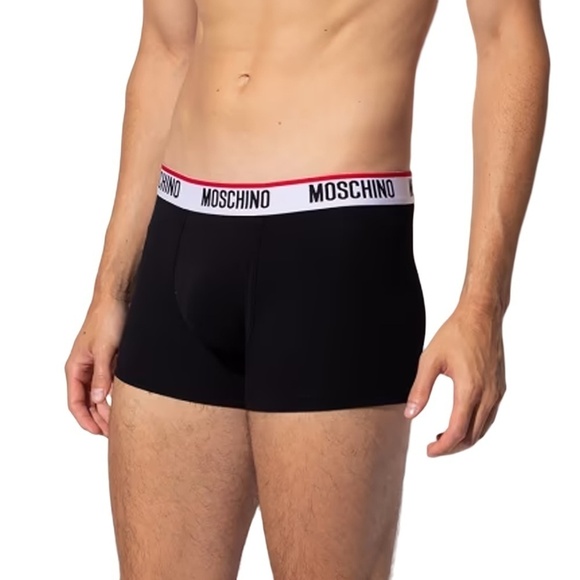 MOSCHINO Trunks Designer Underwear Briefs Statement boxers Black 3-Pack NIP - Picture 2 of 8